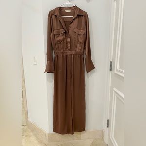 NICHOLAS Brown Emma Silk Satin Wide-Leg Jumpsuit